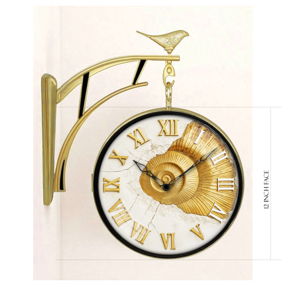 Elegant 12 Inch Double-Sided Wall Clock with Golden Fossil Dial – Premium Plastic Frame