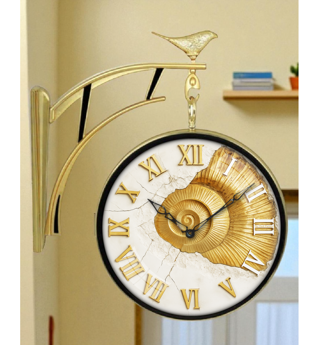Elegant 12 Inch Double-Sided Wall Clock with Golden Fossil Dial – Premium Plastic Frame