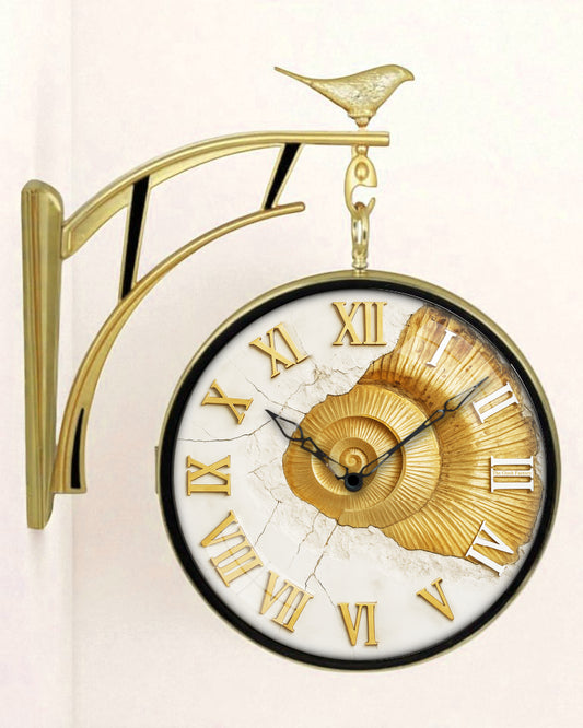 Elegant 12 Inch Double-Sided Wall Clock with Golden Fossil Dial – Premium Plastic Frame