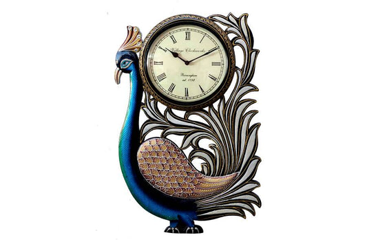 Tall Peacock handcrafted wall clock , 12 x 18 inch