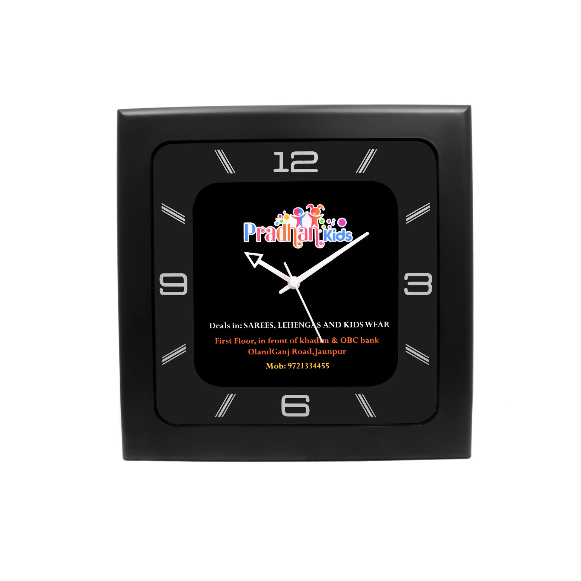 Logo Wall clock for corporate gifting. Black With Printed Glass