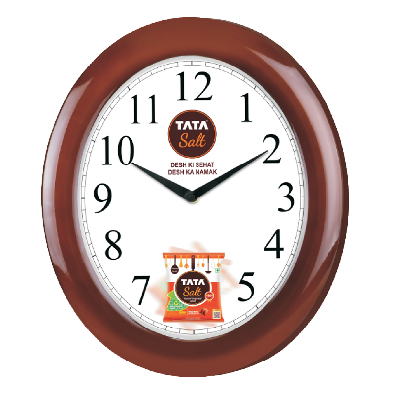 Tata Salt  - Oval Promotional Wall Clock with Revolving Logo  - 14 inch x 12 inch