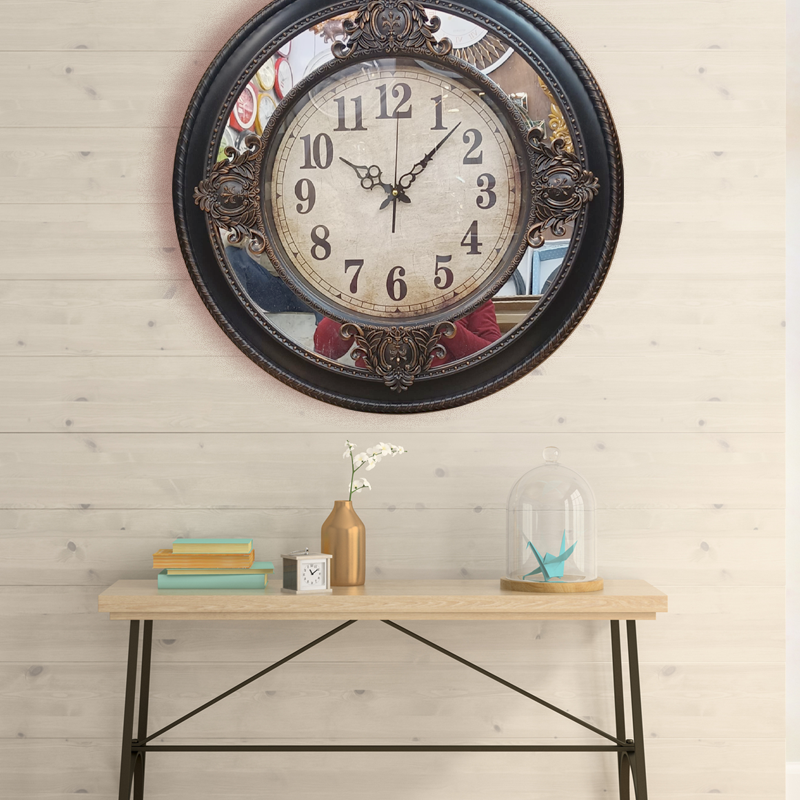 Large Decorative Wall Clock With Mirrored Border - 24 inch diameter