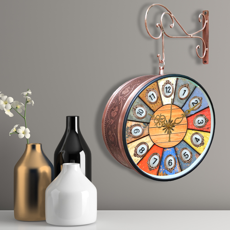 Ethnic Double sided Station Clock with Multicolor Dial