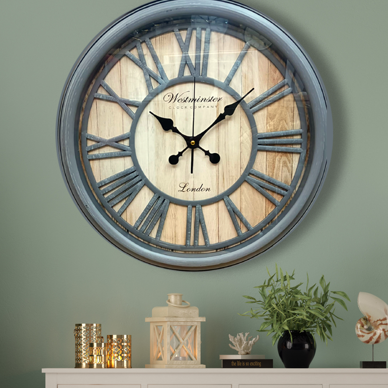 Antique Finish , Grey Wall Clock - 20 inch