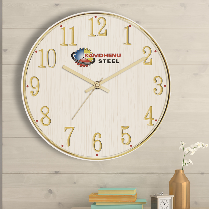 Kamdhenu Steel - 12 inch - promotional wall clock with chrome ring