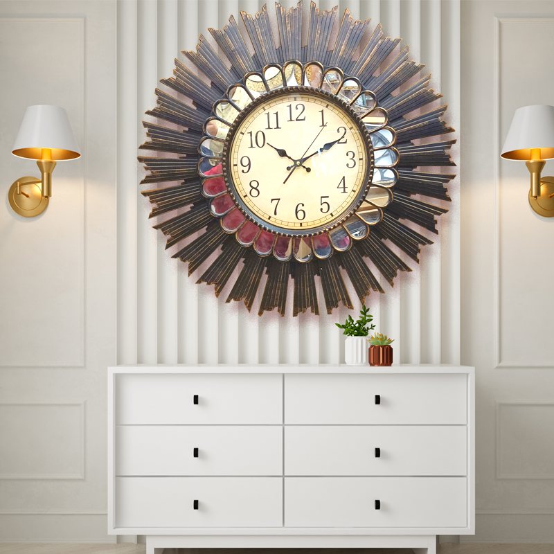 Extra Large Wall Clock in shape of sunrays - Plastic Body - 28 Inch Diameter