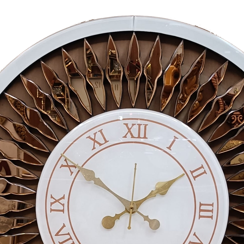 Mirror Wall Clock - 24 inch diameter - White and Golden Mirror