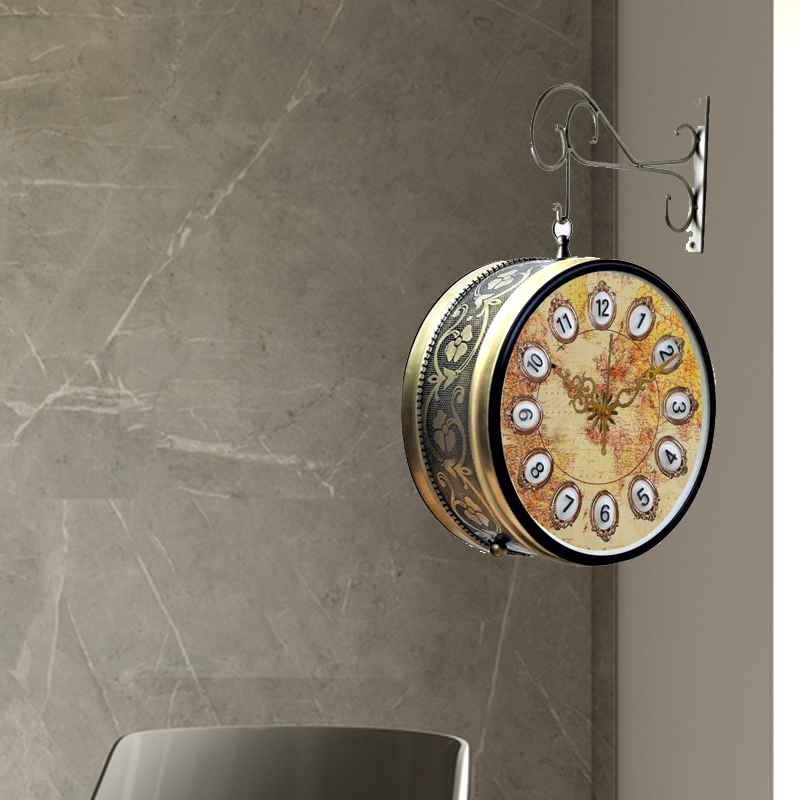 Ethnic Double Sided Station Clock With World Map Dial