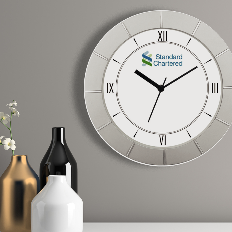 Standard Charted  - 9 inch x 9 inch plastic Promotional Wall clock