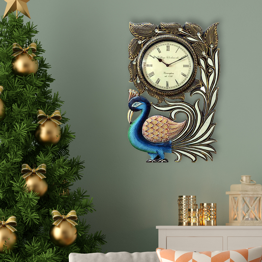 Baby Peacock handcrafted wall clock, 12 x 18 inch