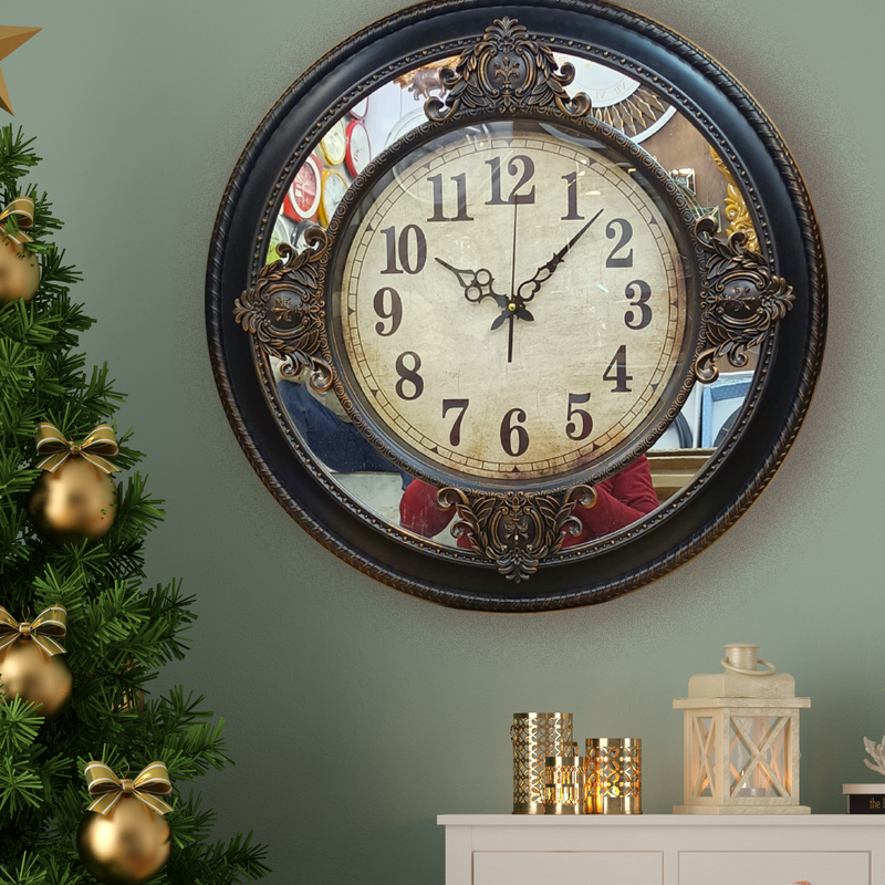 Large Decorative Wall Clock With Mirrored Border - 24 inch