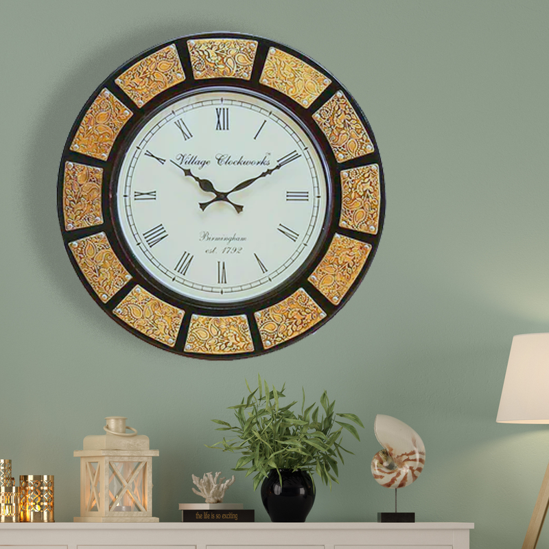 Wooden Clock with Brass Cut Blocks