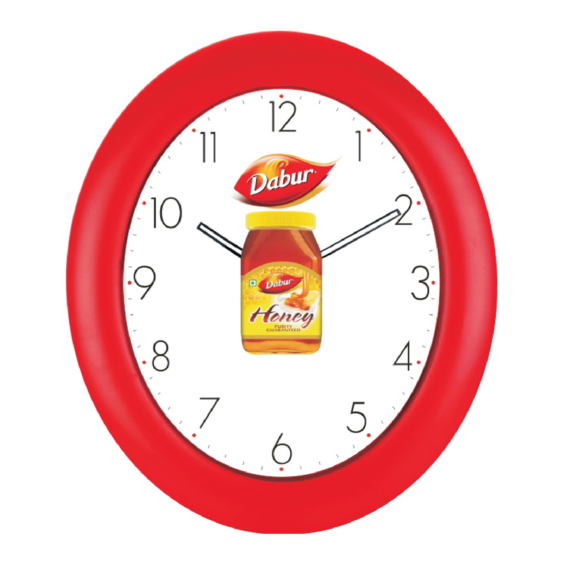 Dabur Honey - Oval Promotional Wall Clock with Revolving Logo  - 14 inch x 12 inch