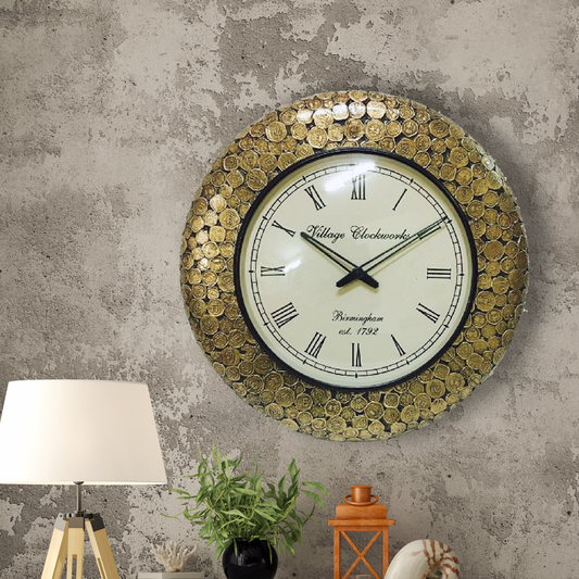 Coin Clock - Wooden Clock With Brass Sheet 18 inch x 18 inch