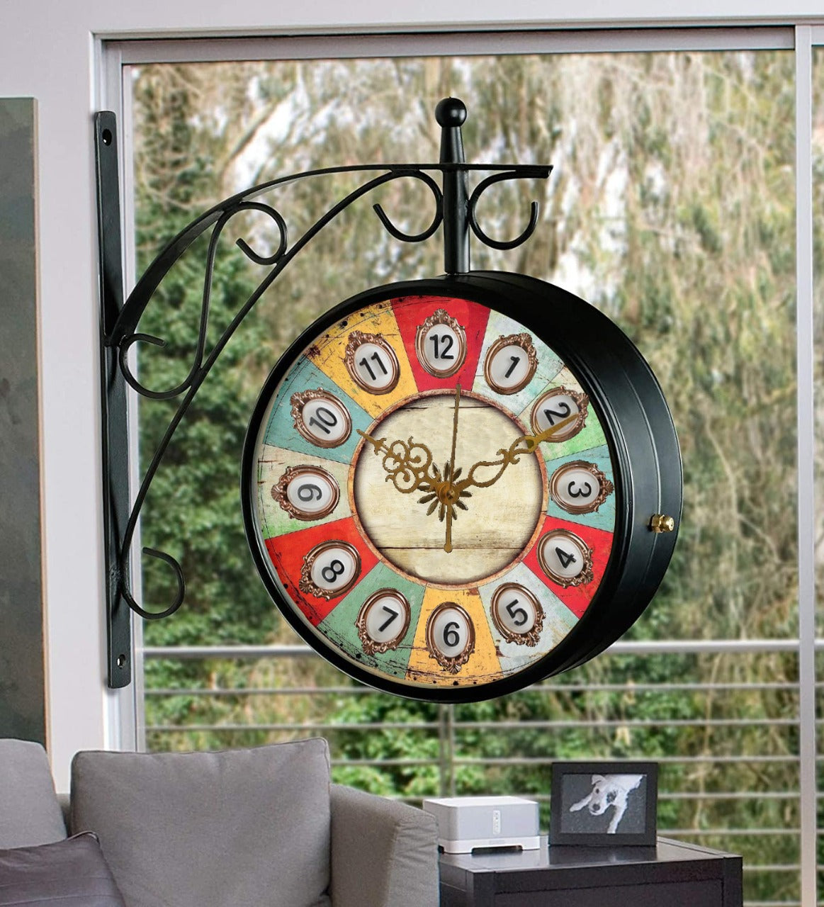 Vintage Double sided Station Clock with Multi color dial