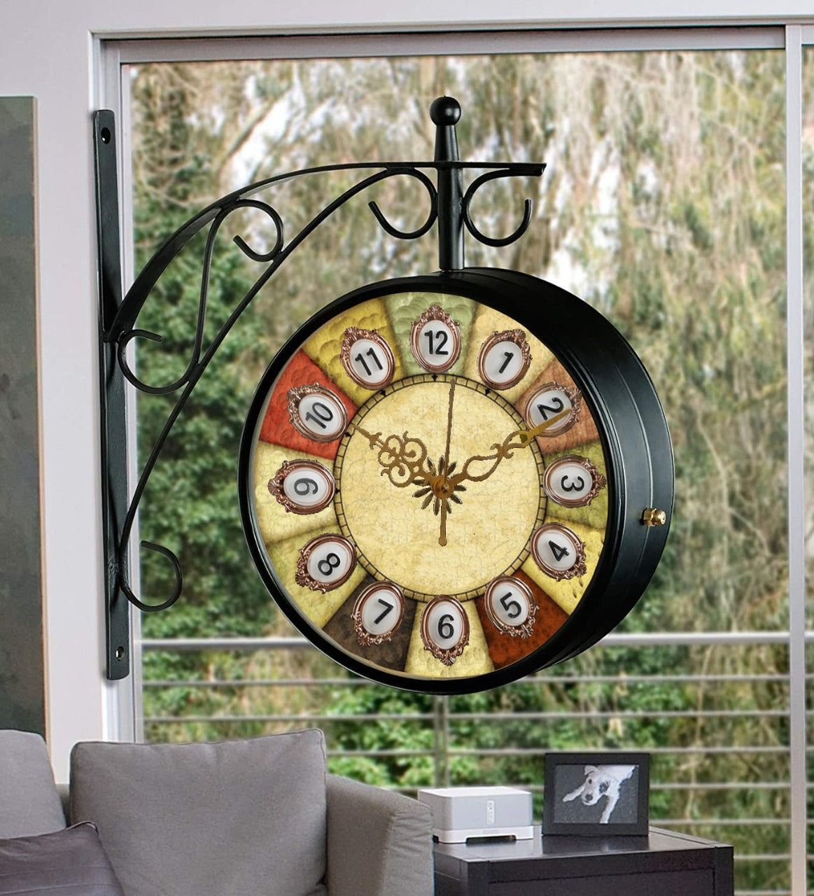Double Sided Station Clock with Multicolor Dial