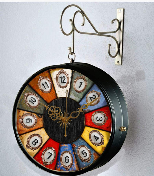 Double sided Metal Station Clock with Golden Stand