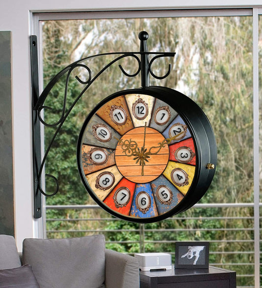 Multi Color Double Sided Station Clock with Golden Numbers