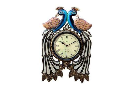 peacocks sitting on clock, wall clock,12 x 18 inch